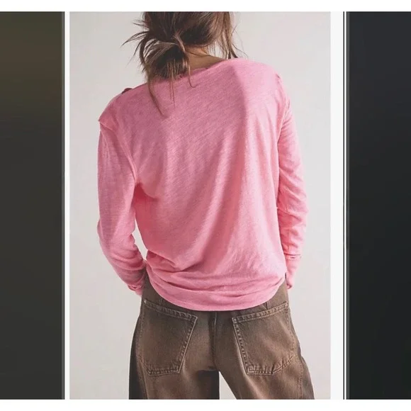 Free People Kimmi Long Sleeve Top Pink XL Soft  Relaxed NWT New - Picture 4 of 10